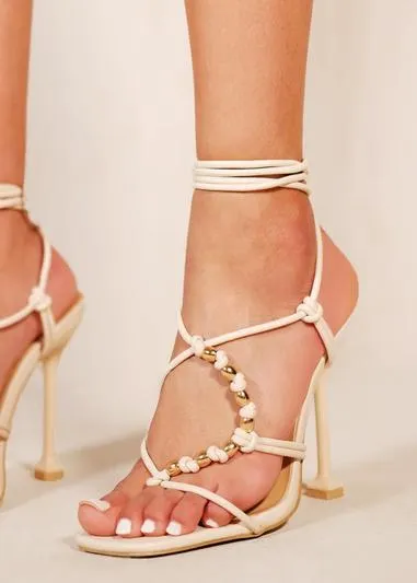 Where's That From Cream Arden Strappy High Heels With Beads - Size 8