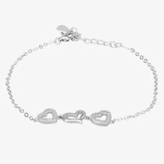 Silver 6.5"-8.5" Pavé Open Heart Bracelet B613594