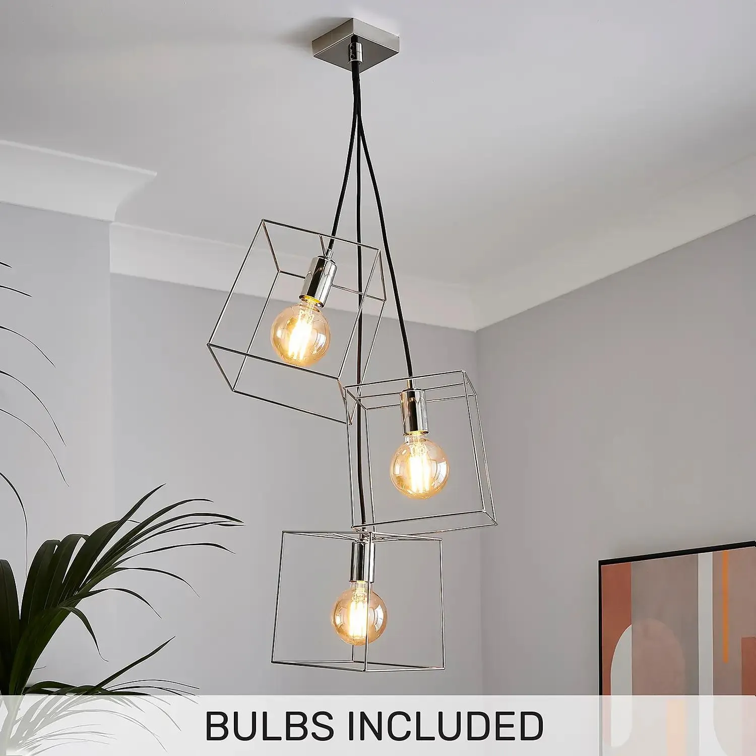 Edge 3 Light Cluster Pendant - Polished Nickel