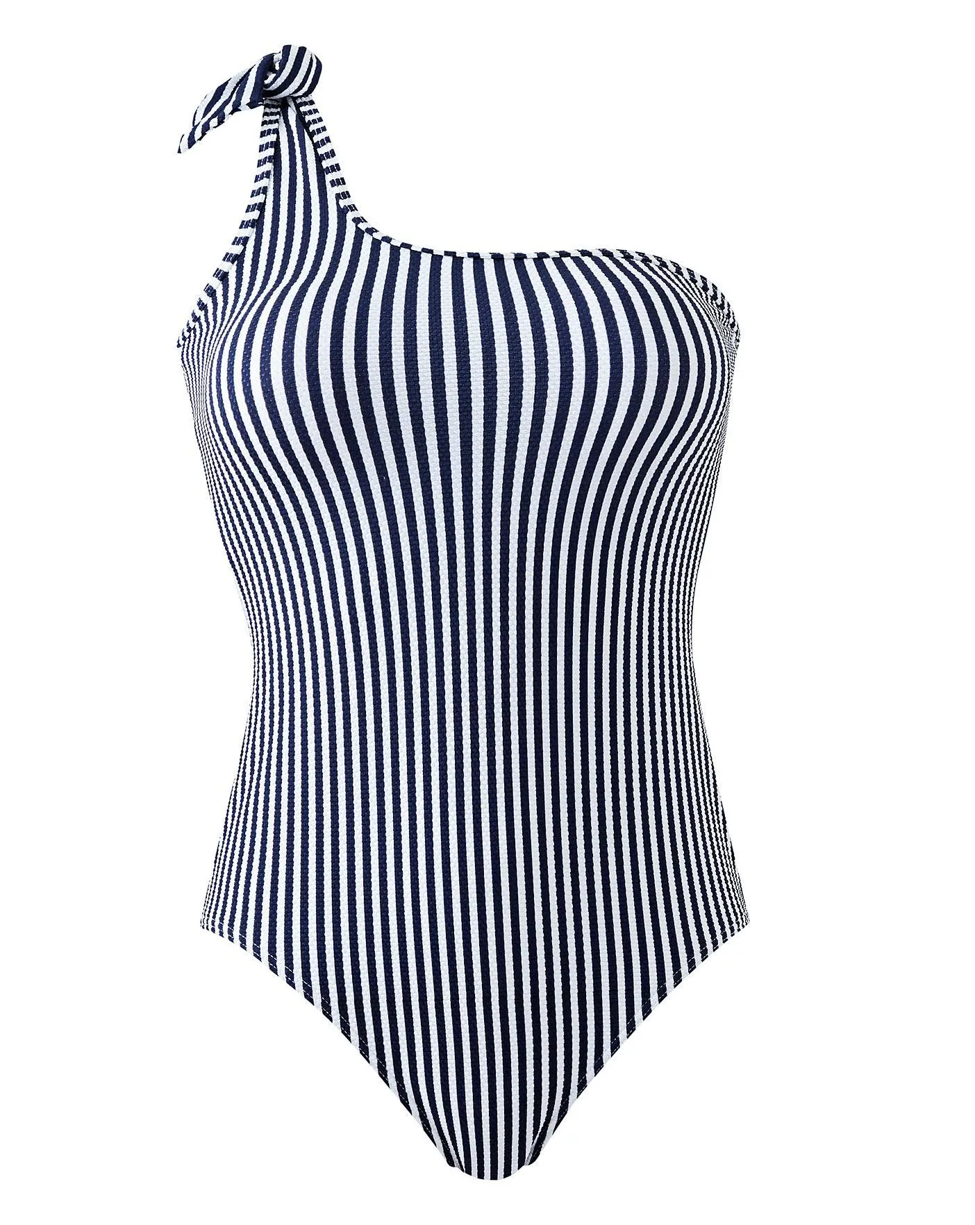 One Shoulder Textured Stripe Swimsuit