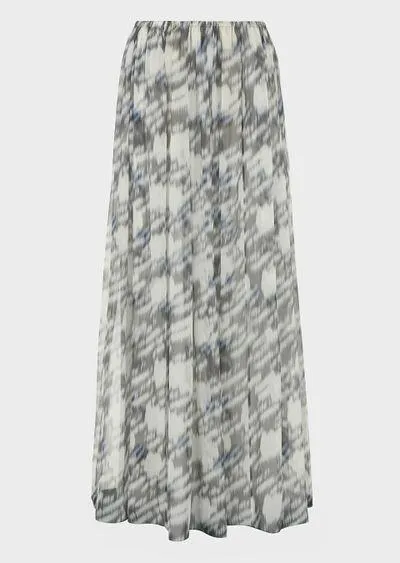 Animal-print silk crépon long skirt