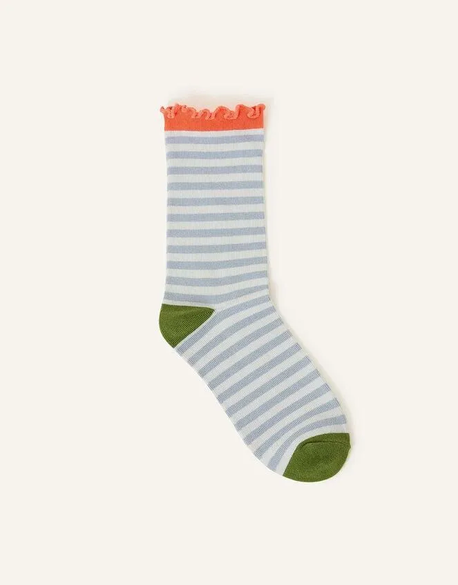 Stripe and Frill Socks Blue