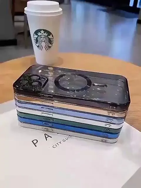 Phone Case For Samsung Galaxy With Magsafe S23 S22 S21 S20 Plus Ultra Plating Magnetic Full Body Protective Transparent TPU PC