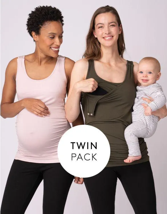 Maternity & Nursing Tops – Blush & Khaki Twin Pack