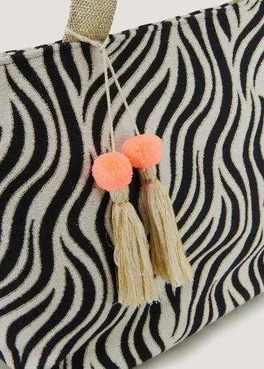 Multicoloured Zebra Print Jacquard Beach Bag - One Size