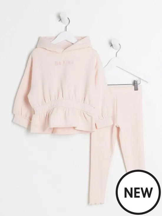 River Island Mini Mini Girls Peplum Hoodie Set - Pink