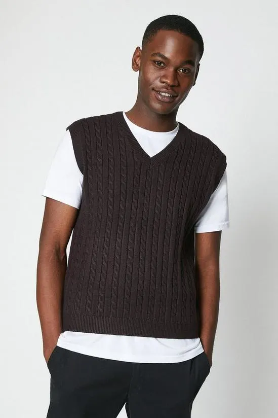Cable Knit V Neck Vest