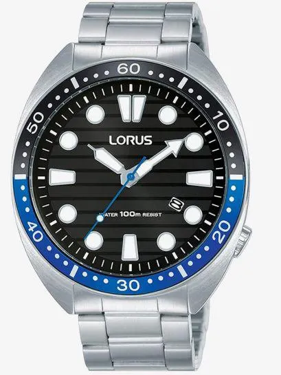 Mens Sports Black Dial Stainless Steel Bracelet Watch