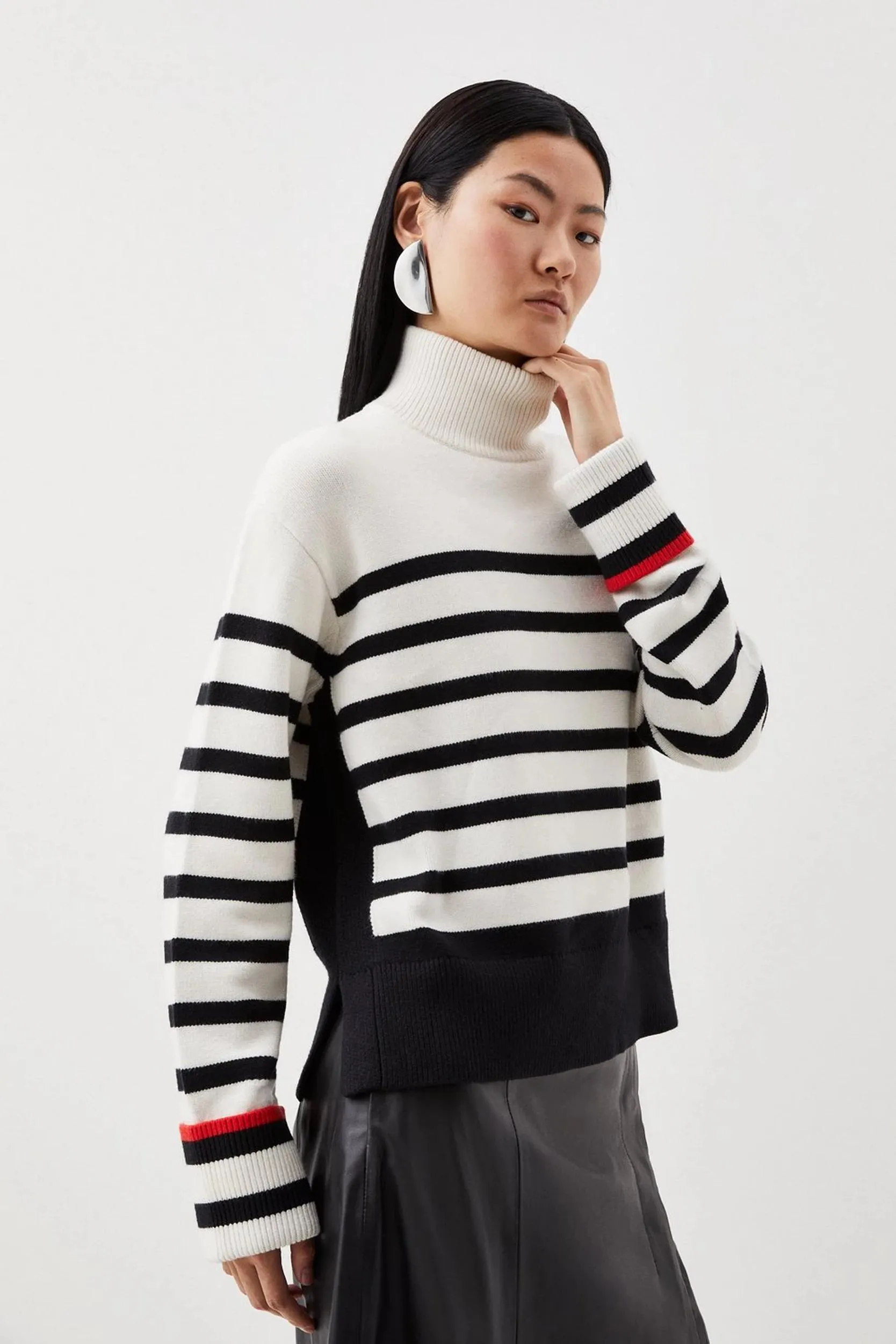 Funnel Neck Knit Striped Jumper