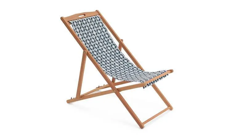 Habitat Folding Wooden Garden Deck Chair - Blue