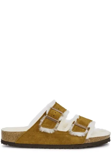 Arizona brown shearling-lined suede sliders