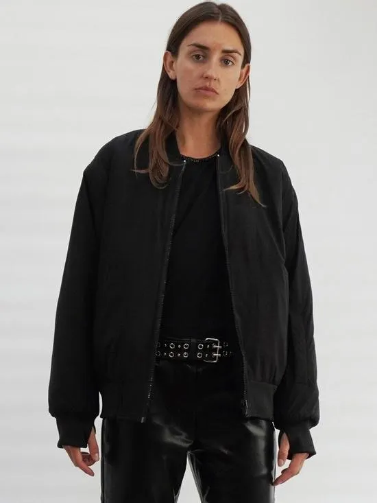 Reversible Nylon Branded Fleece Bomber - Black