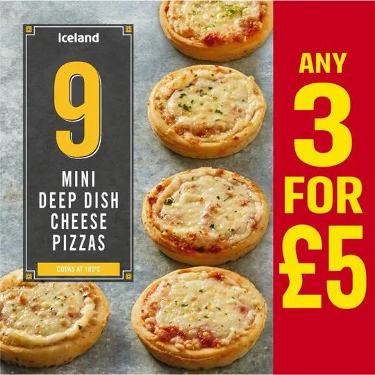 Iceland 9 Mini Deep Dish Cheese Pizzas 234g