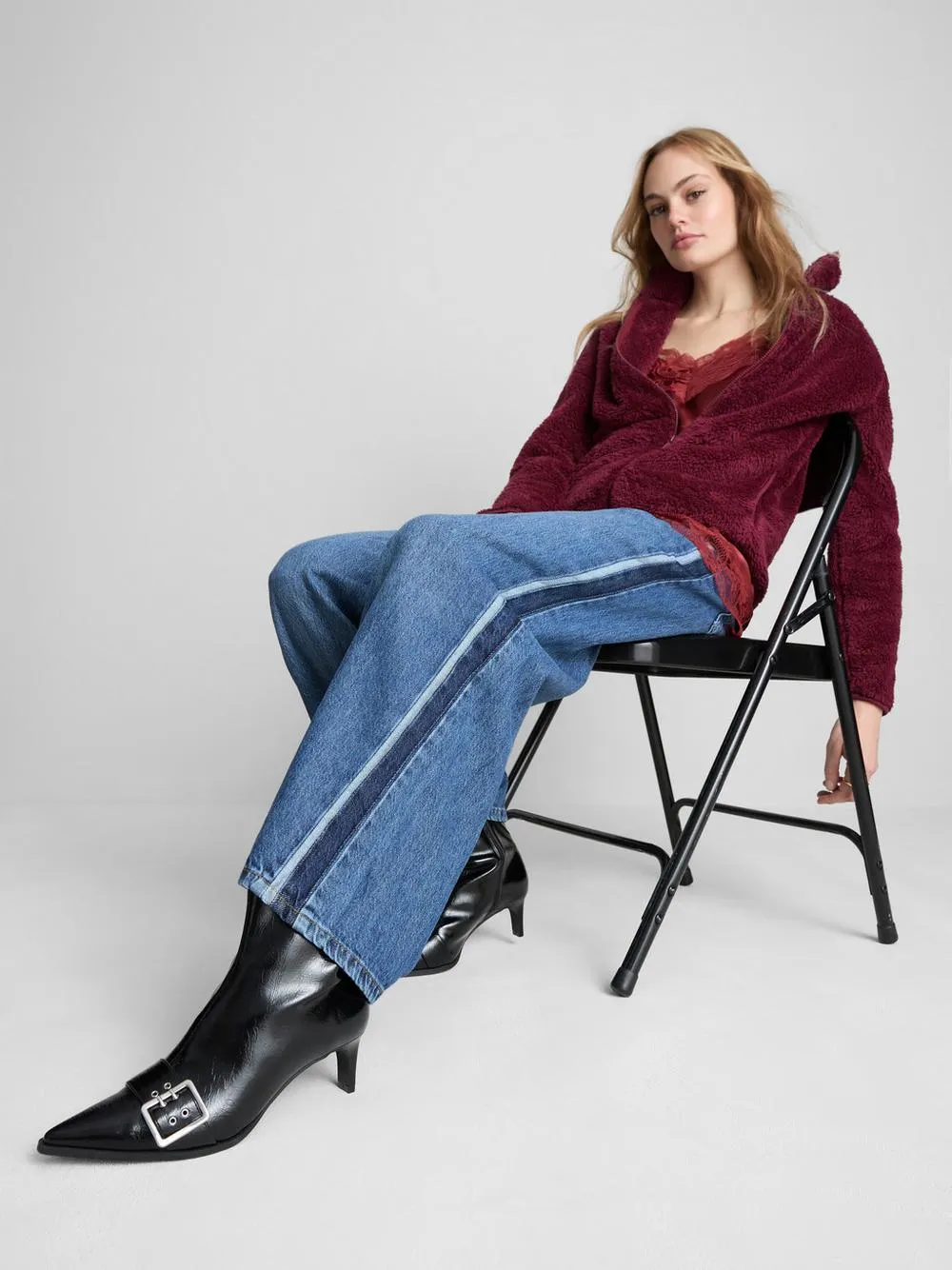 Mid Rise Side Stripe Straight Leg Jeans