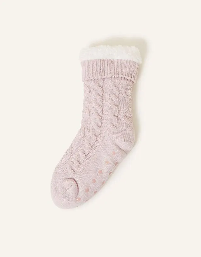 Cable Slipper Socks Pink