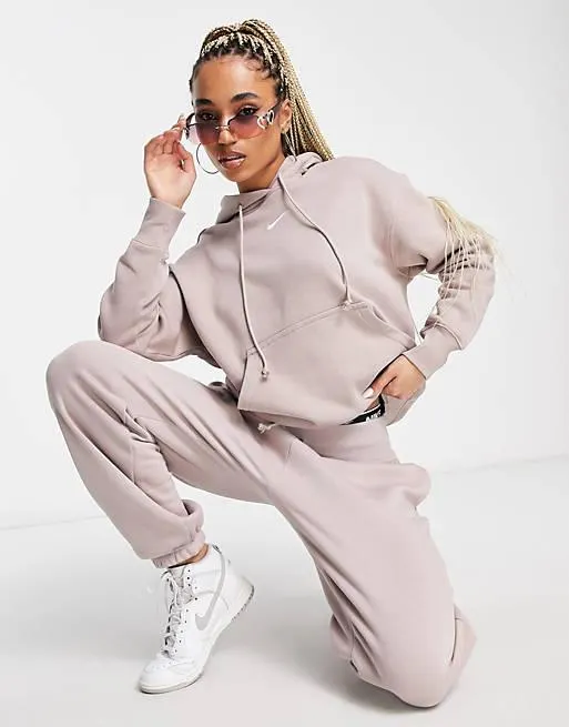 Nike Mini Swoosh hoodie in taupe