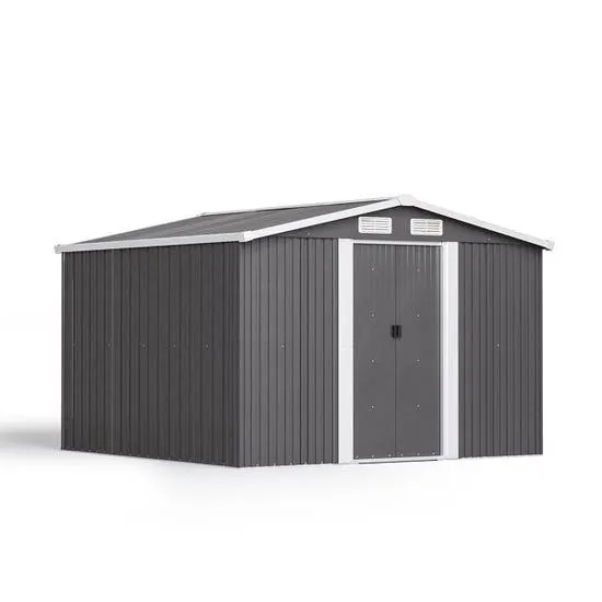 Livingandhome 8 x 8ft Metal Garden Shed w/ Foundation - Dark Grey