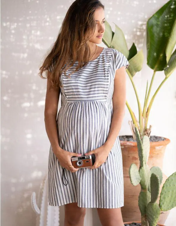 Cotton Stripe Maternity & Nursing Dress