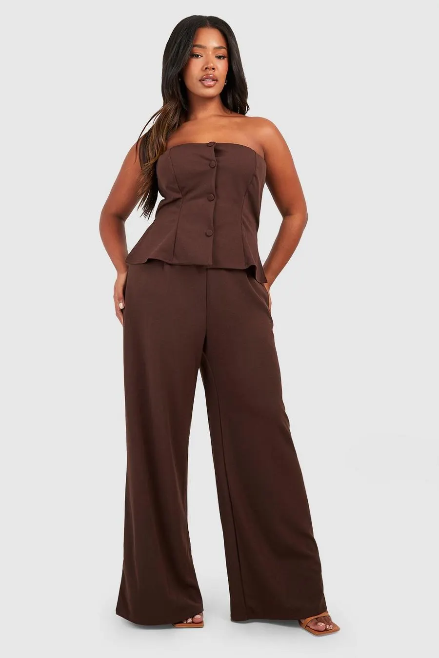 Plus Bandeau Waistcoat Button Down Jumpsuit