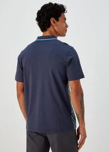 Navy & Teal Print Smart Polo Shirt - XXXL