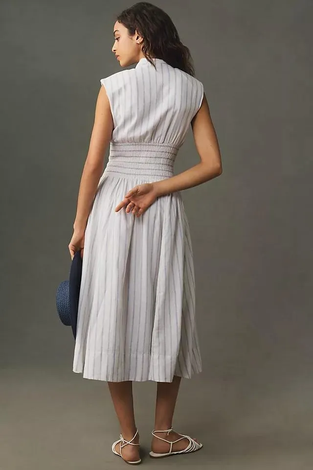 The Tommie Cap-Sleeve Smocked Front-Zip Shirt Dress: Linen Edition