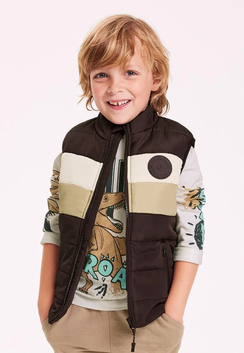 Younger Boy Black & Cream Block Gilet
