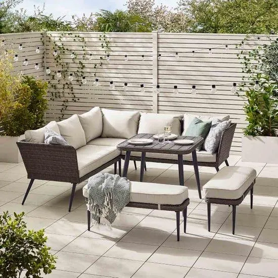 FurnitureBox Seychelles Outdoor Dining Table And Corner Sofa Set 9 Seat Grey
