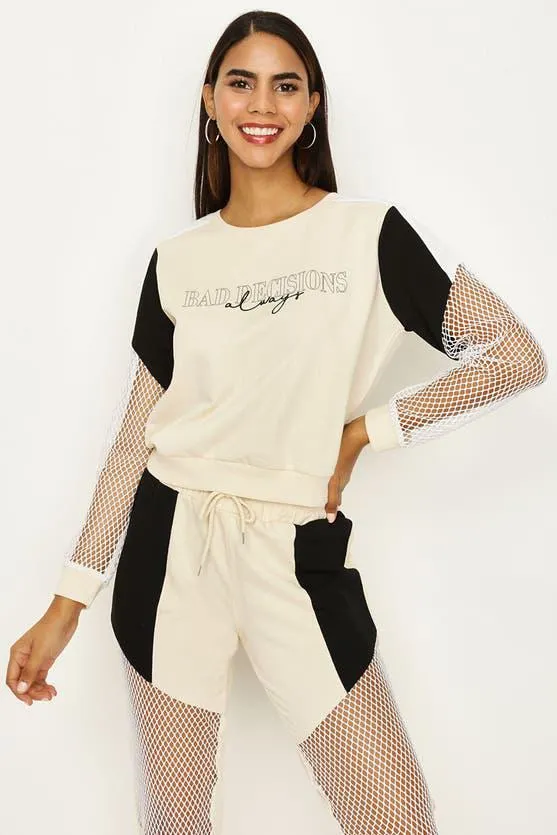 Cloud Cream Bad Decisions Airtex Colour Block Sweat