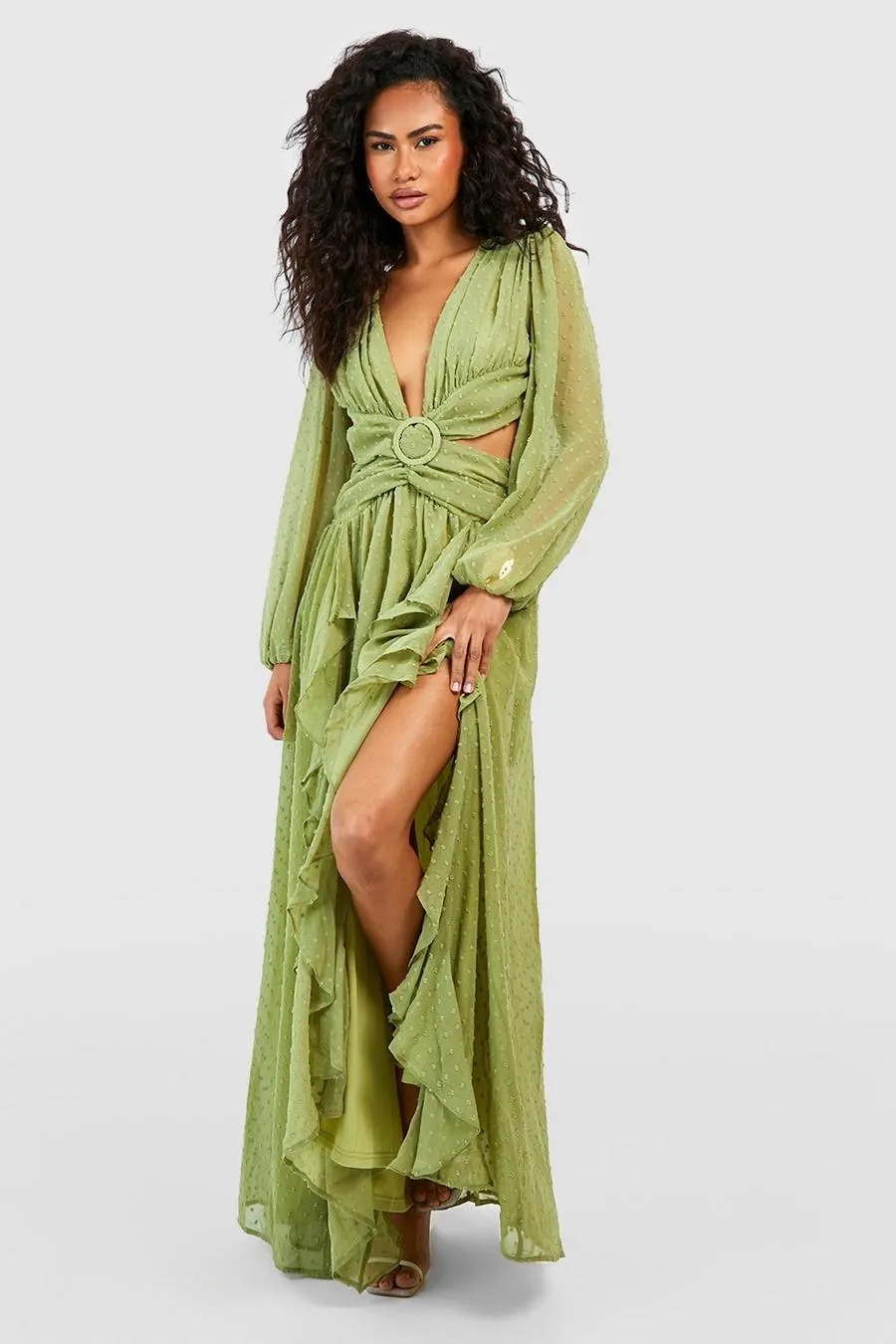 Dobby Chiffon Cut Out Maxi Dress