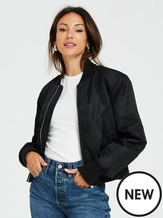Michelle Keegan Shoulder Pad Bomber Jacket - Black