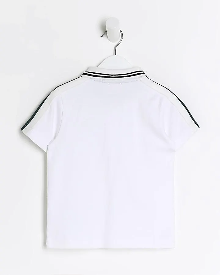 Mini boys white taped polo