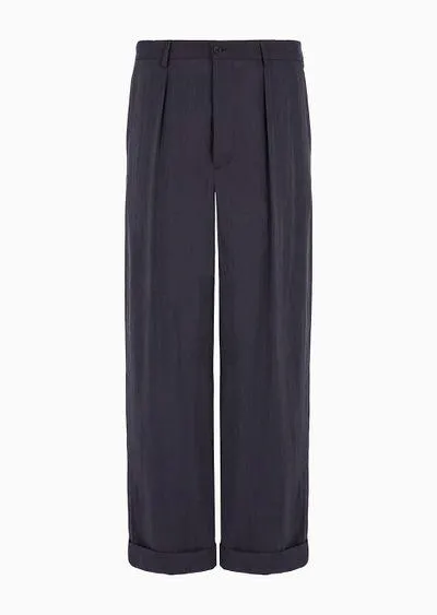 Washed, silk-blend, single-pleat trousers