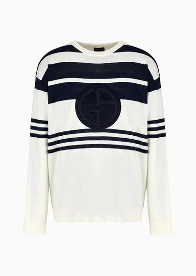 Striped crew-neck jumper in cotton and cashmere