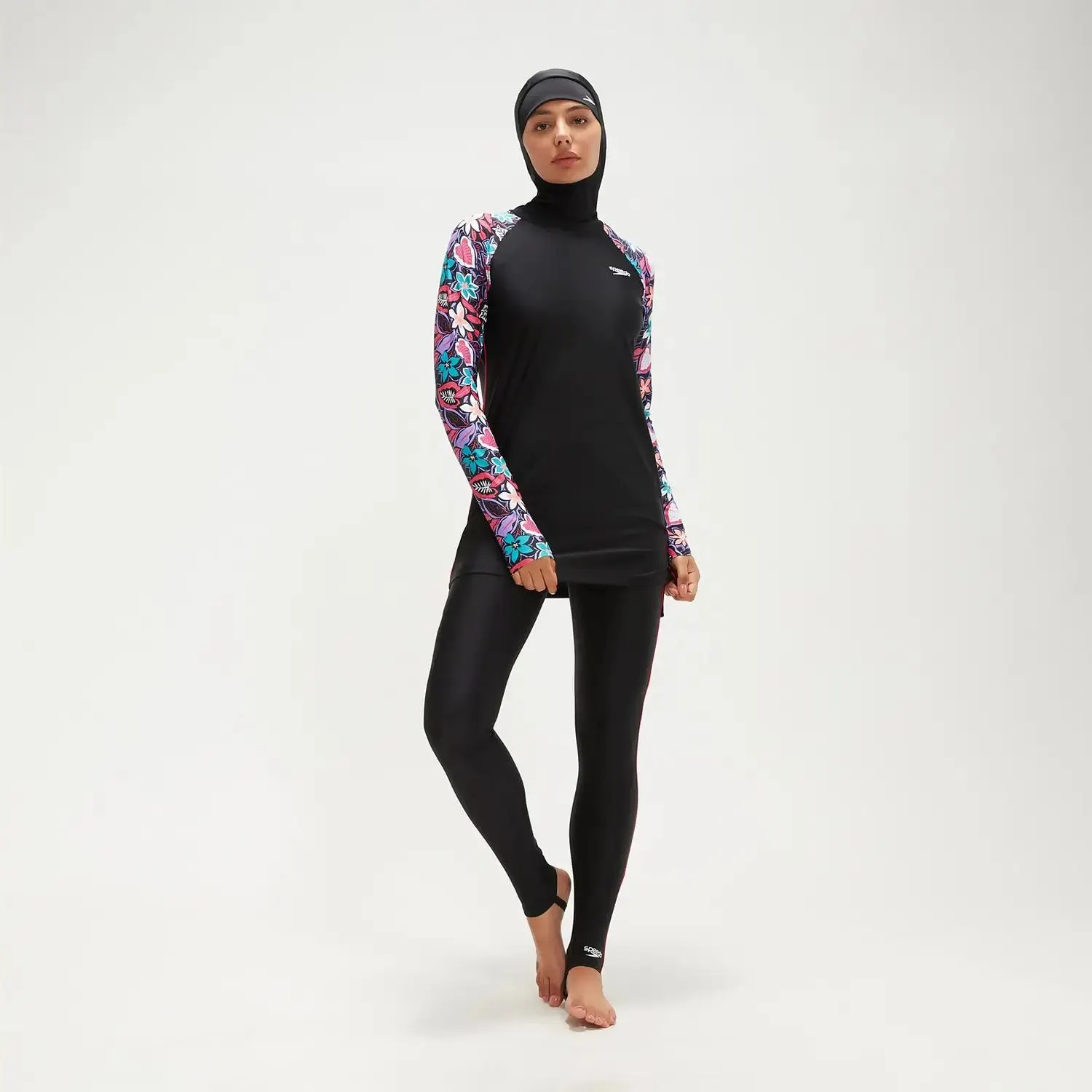 Women's Modesty Printed 3 Piece Set Black/Coral