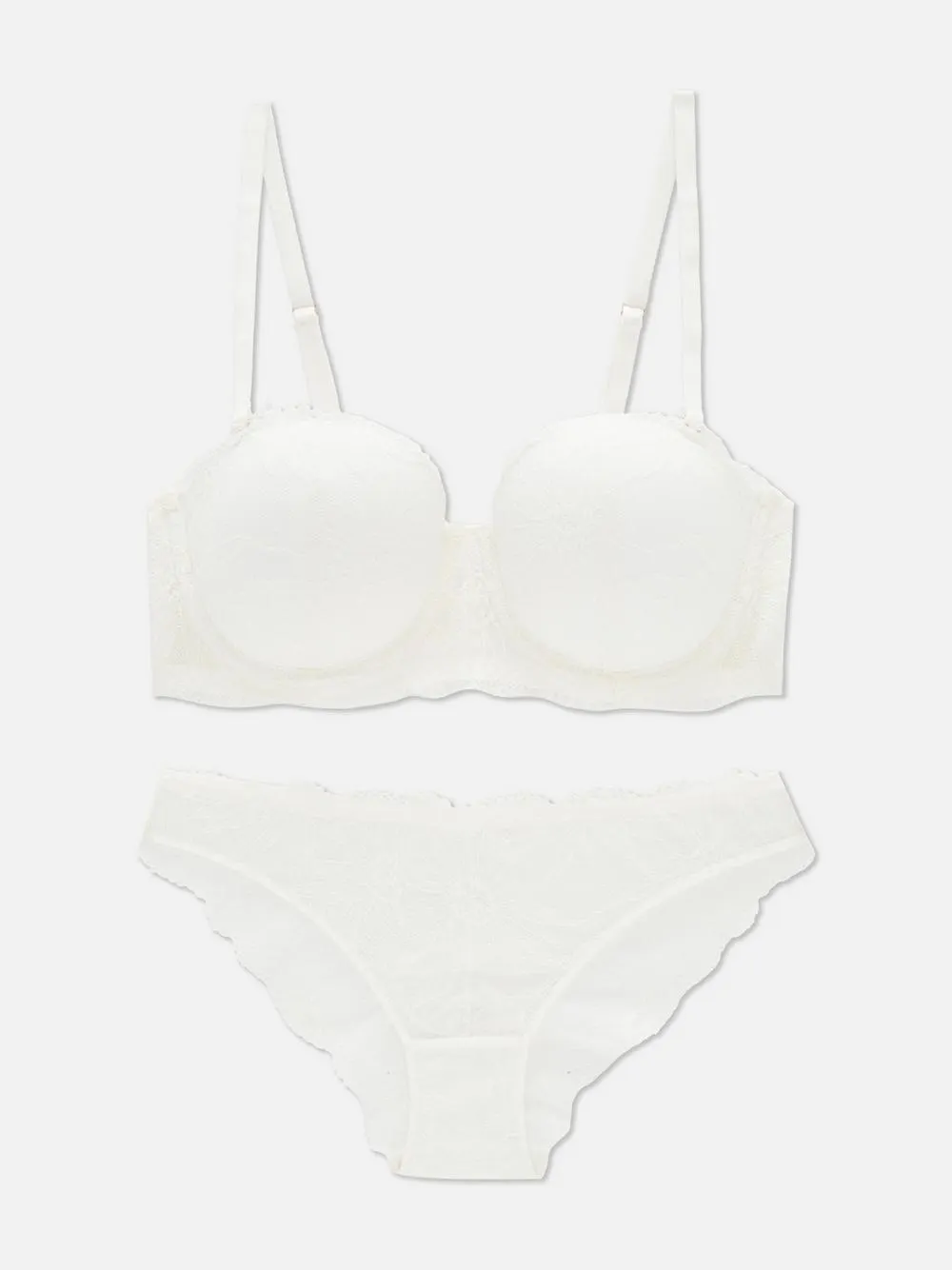 Padded Lace Balcony Bra and Briefs Set