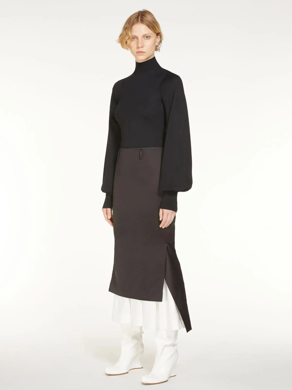 Wool and silk polo-neck sweater