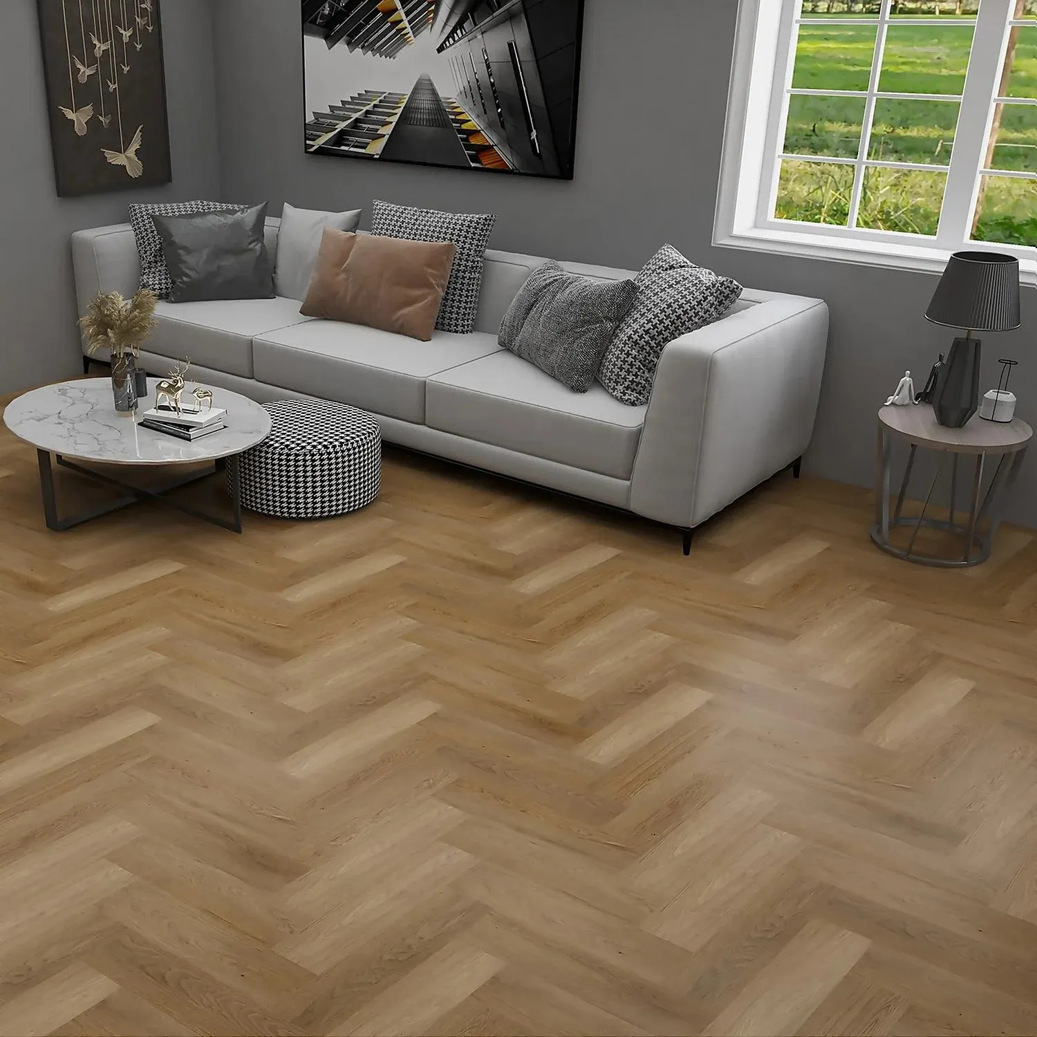 Rigid Core Luxury Vinyl Flooring - Natural Oak Herringbone