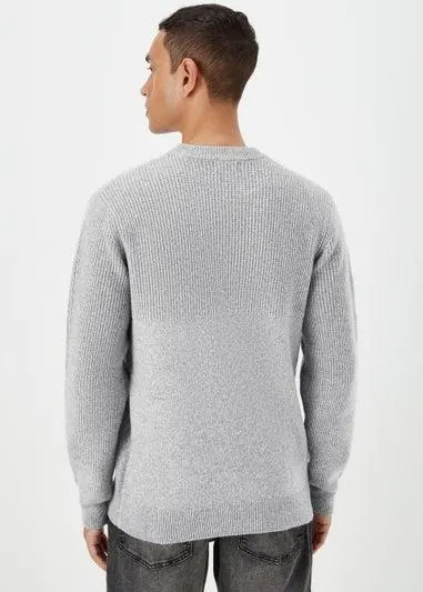 Grey Ribbed Texture Crew Neck Jumper - Extra Large