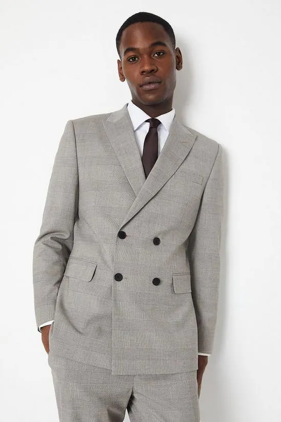 Tailored Pow Check Double Breasted Suit Jacket