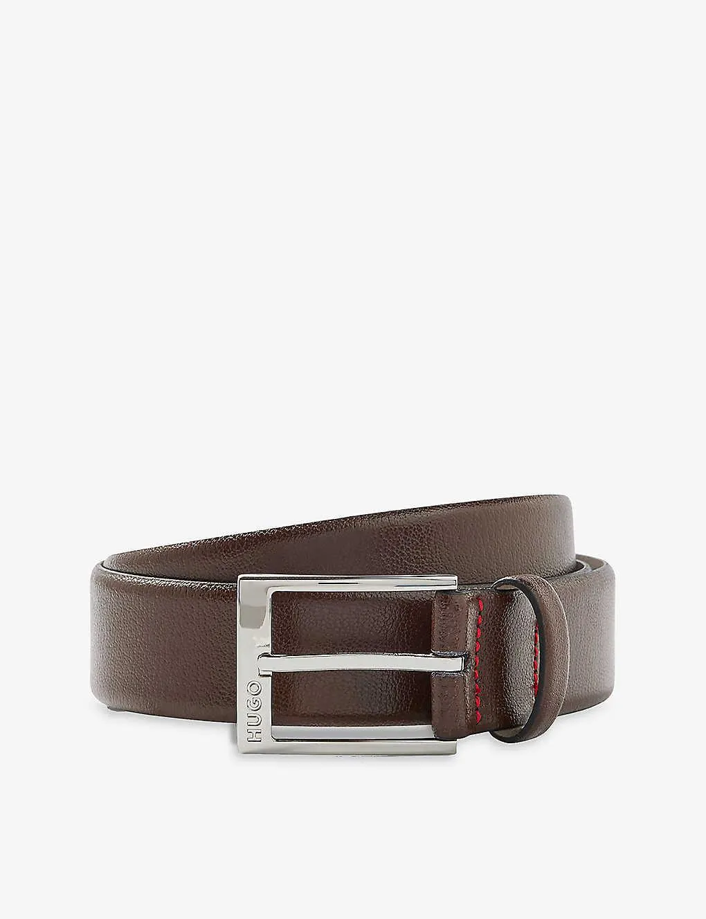 Logo-embossed contrast-stitch leather belt