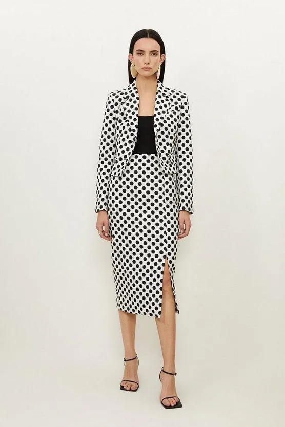 Tailored Jacquard Spot Pencil Midi Skirt