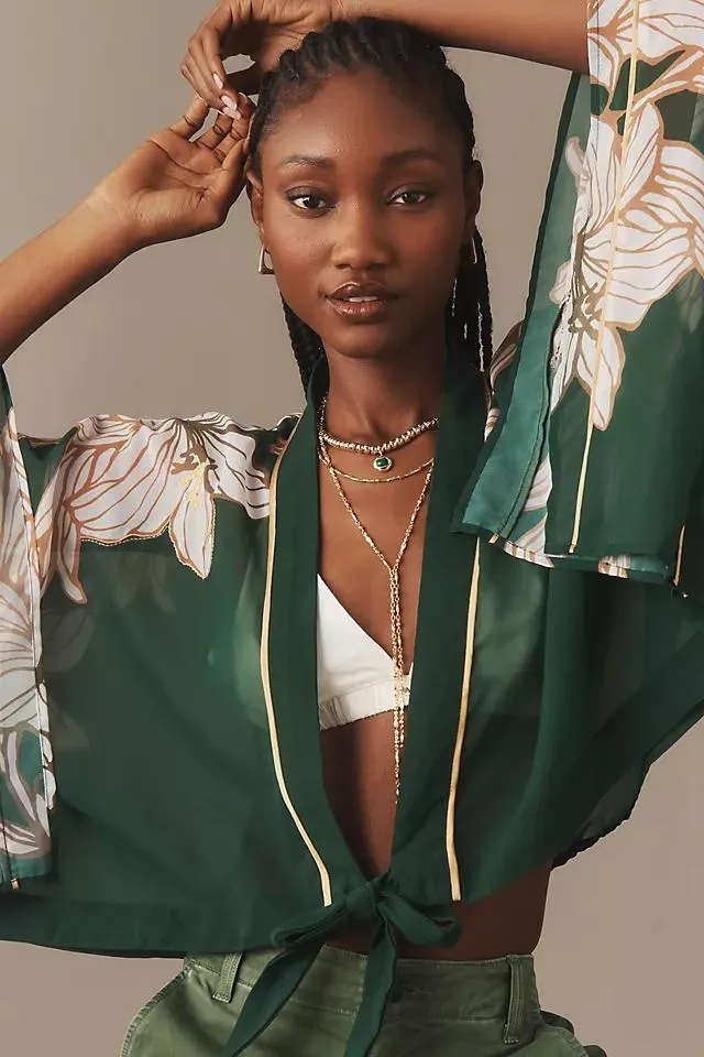 By Anthropologie Tie-Front Soft Crop Kimono