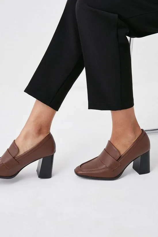 Lola Square Toe High Heel Penny Loafers
