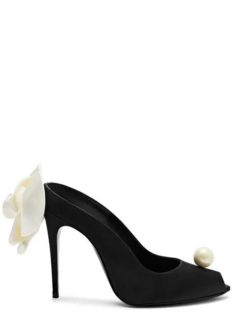 105 floral-appliquéd silk-satin pumps