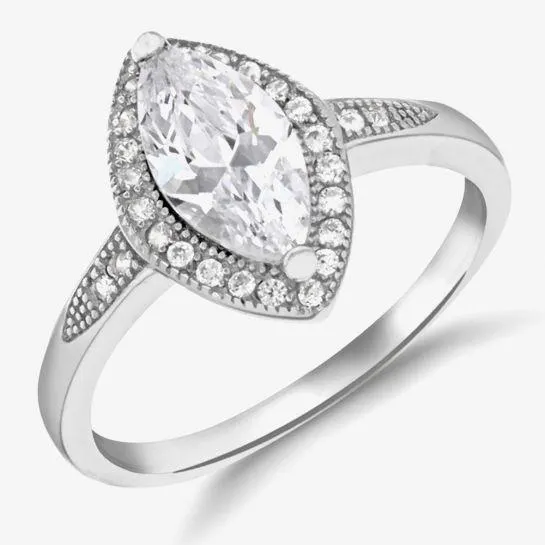 Sterling Silver Crystal Navette Cluster Ring 8.84.8779