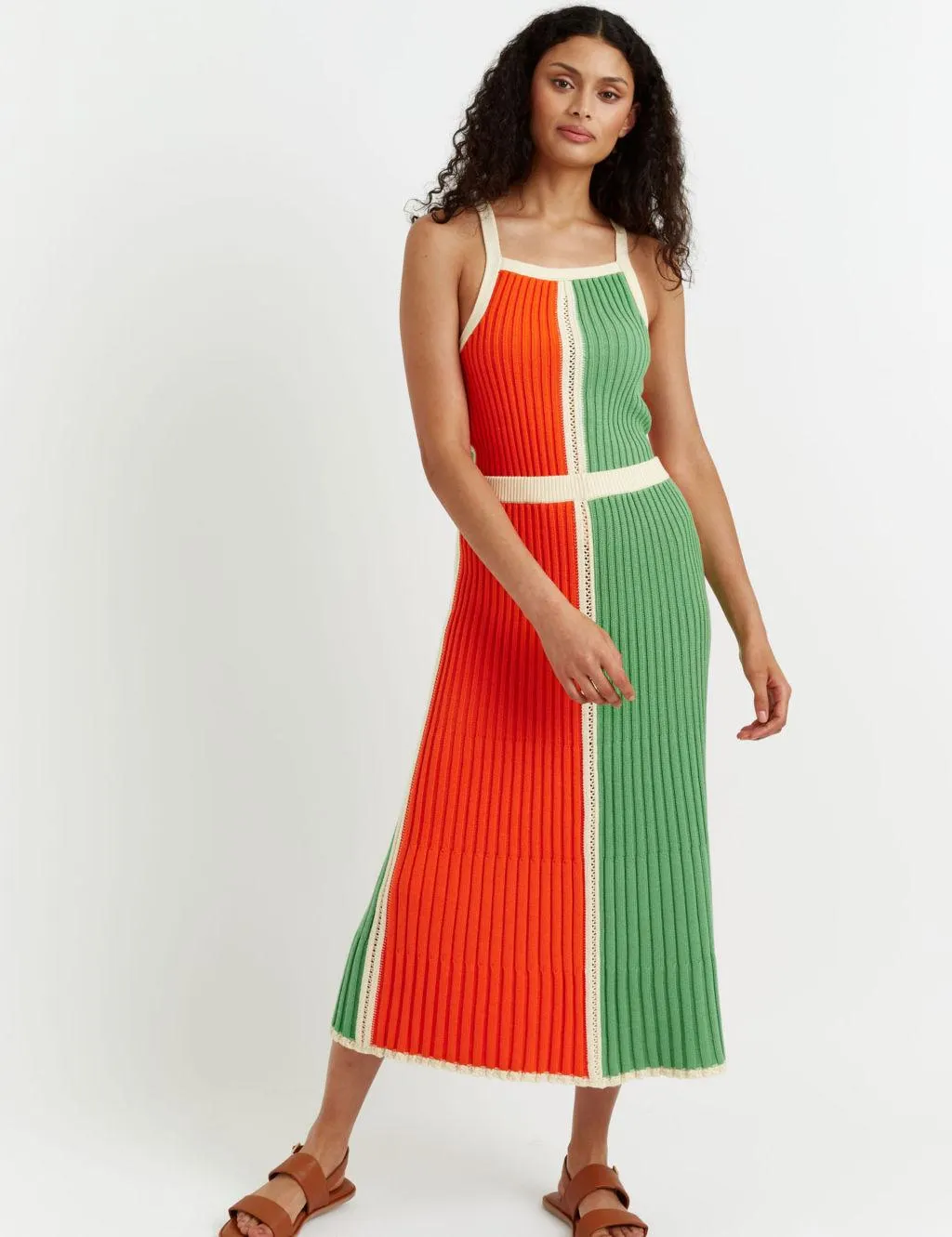 Pure Cotton Knitted Colour Block Midaxi Skirt