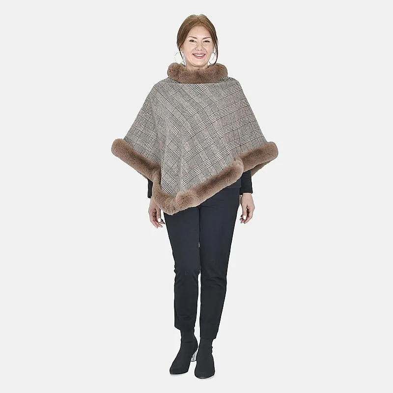 TAMSY Leopard Pattern Faux Fur Poncho - Brown