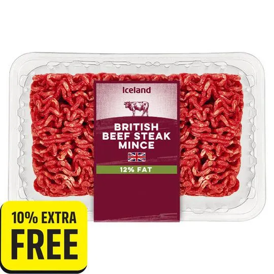 Iceland British Beef Steak Mince 12% Fat 425g + 10% Extra Free