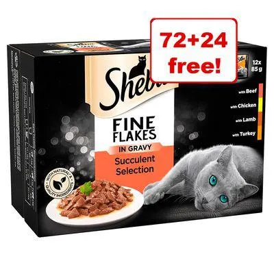 96 x 85g Sheba Pouches Fine Flakes Wet Cat Food - 72 + 24 Free! *