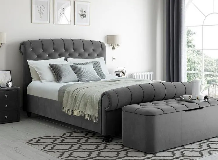 Ellis Velvet-Finish Bed Frame